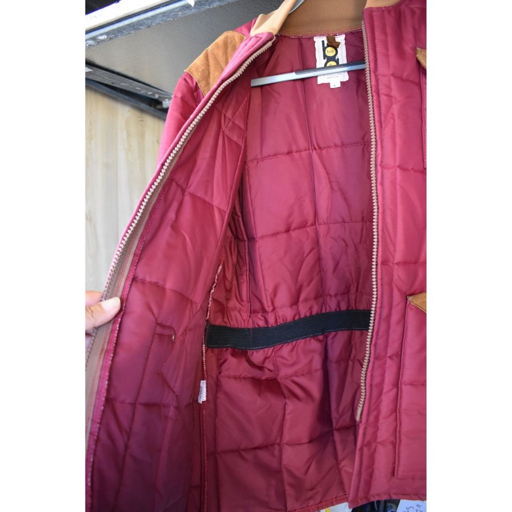 Vintage Men's Bob Allen Burgundy Puffer Hunting Jacket Suede Patches L - Picture 6 of 10